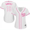 Wholesale Cheap Nationals #19 Anibal Sanchez White/Pink Fashion Women's Stitched MLB Jersey