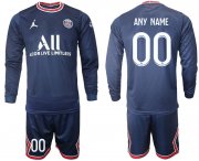 Wholesale Cheap Men 2021-2022 ClubParis Saint-Germainhome blue Long Sleeve customized Soccer Jersey