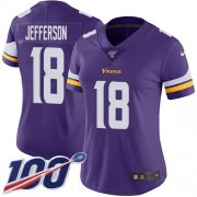 Wholesale Cheap Nike Vikings #18 Justin Jefferson Purple Team Color Women's Stitched NFL 100th Season Vapor Untouchable Limited Jersey