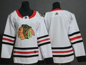Wholesale Cheap Adidas Blackhawks Blank White Road Authentic Women\'s Stitched NHL Jersey