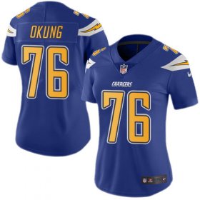 Wholesale Cheap Nike Chargers #76 Russell Okung Electric Blue Women\'s Stitched NFL Limited Rush Jersey