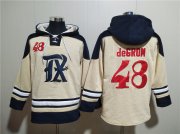 Wholesale Cheap Men's Texas Rangers #48 Jacob DeGrom Cream Ageless Must-Have Lace-Up Pullover Hoodie