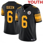 Cheap Youth Pittsburgh Steelers #6 Patrick Queen Black Color Rush Limited Football Stitched Jersey