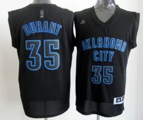 Wholesale Cheap Oklahoma City Thunder #35 Kevin Durant All Black With Blue Fashion Jersey
