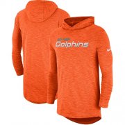 Wholesale Cheap Men's Miami Dolphins Nike Orange Sideline Slub Performance Hooded Long Sleeve T-Shirt