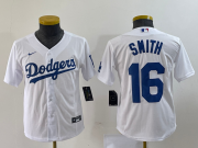 Wholesale Cheap Youth Los Angeles Dodgers #16 Will Smith White Stitched Cool Base Nike Jersey