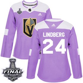 Wholesale Cheap Adidas Golden Knights #24 Oscar Lindberg Purple Authentic Fights Cancer 2018 Stanley Cup Final Women\'s Stitched NHL Jersey