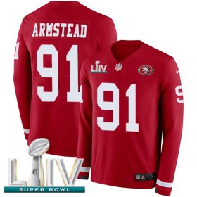 Wholesale Cheap Nike 49ers #91 Arik Armstead Red Super Bowl LIV 2020 Team Color Men\'s Stitched NFL Limited Therma Long Sleeve Jersey