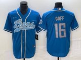 Wholesale Cheap Men's Detroit Lions #16 Jared Goff Blue Cool Base Stitched Baseball Jersey