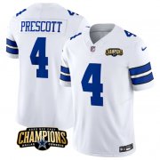 Cheap Men's Dallas Cowboys #4 Dak Prescott White 2023 F.U.S.E. NFC East Champions Patch Football Stitched Jersey