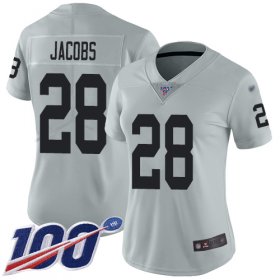 Wholesale Cheap Nike Raiders #28 Josh Jacobs Silver Women\'s Stitched NFL Limited Inverted Legend 100th Season Jersey