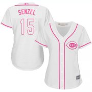 Wholesale Cheap Reds #15 Nick Senzel White/Pink Fashion Women's Stitched MLB Jersey
