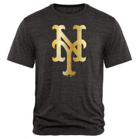 Wholesale Cheap New York Mets Fanatics Apparel Gold Collection Tri-Blend T-Shirt Black