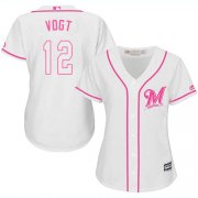 Wholesale Cheap Brewers #12 Stephen Vogt White/Pink Fashion Women's Stitched MLB Jersey