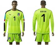 Wholesale Cheap Italy #1 Buffon Shiny Green Long Sleeves Goalkeeper Soccer Country Jersey