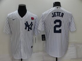 Wholesale Cheap Men\'s New York Yankees #2 Derek Jeter White Cool Base Stitched Rose Baseball Jersey