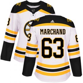 Wholesale Cheap Adidas Bruins #63 Brad Marchand White Road Authentic Women\'s Stitched NHL Jersey