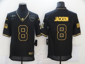 Wholesale Cheap Men\'s Baltimore Ravens #8 Lamar Jackson Black Gold 2020 Salute To Service Stitched NFL Nike Limited Jersey