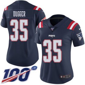 Wholesale Cheap Nike Patriots #35 Kyle Dugger Navy Blue Women\'s Stitched NFL Limited Rush 100th Season Jersey