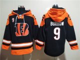 Wholesale Cheap Men's Cincinnati Bengals #9 Joe Burrow Orange Black Ageless Must-Have Lace-Up Pullover Hoodie