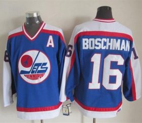 Wholesale Cheap Jets #16 Laurie Boschman Blue/White CCM Throwback Stitched NHL Jersey