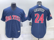 Wholesale Men's Seattle Mariners #24 Ken Griffey Navy Blue Fashion Stars Stripes Cool Base Independence Day Jersey