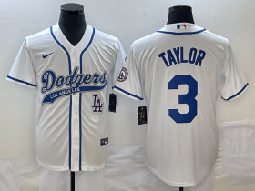 Wholesale Cheap Men\'s Los Angeles Dodgers #3 Chris Taylor White With Patch Cool Base Stitched Baseball Jersey1