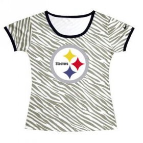 Wholesale Cheap Women\'s Pittsburgh Steelers Sideline Legend Authentic Logo Zebra Stripes T-Shirt