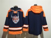 Wholesale Cheap Men's Detroit Tigers Blank Navy Lace-Up Pullover Hoodie