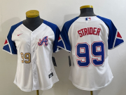 Wholesale Cheap Women's Atlanta Braves #99 Spencer Strider Number White 2023 City Connect Cool Base Stitched Jersey