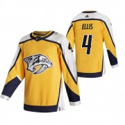 Wholesale Cheap Nashville Predators #4 Ryan Ellis Yellow Men's Adidas 2020-21 Reverse Retro Alternate NHL Jersey