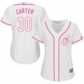 Wholesale Cheap Indians #30 Joe Carter White/Pink Fashion Women's Stitched MLB Jersey