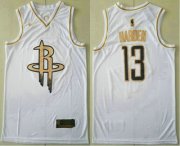 Wholesale Cheap Men's Houston Rockets #13 James Harden White Golden Nike Swingman Stitched NBA Jersey