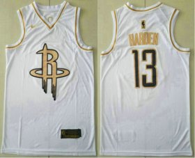 Wholesale Cheap Men\'s Houston Rockets #13 James Harden White Golden Nike Swingman Stitched NBA Jersey