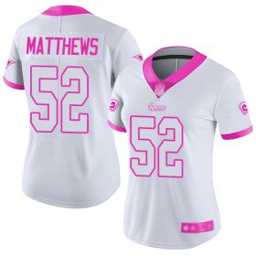 Wholesale Cheap Nike Rams #52 Clay Matthews White/Pink Women\'s Stitched NFL Limited Rush Fashion Jersey