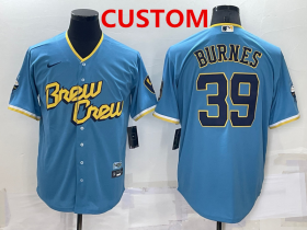 Wholesale Cheap Men\'s Milwaukee Brewers Custom Blue 2022 City Connect Cool Base Stitched Jersey