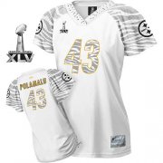 Wholesale Cheap Steelers #43 Troy Polamalu White Women's Zebra Field Flirt Super Bowl XLV Stitched NFL Jersey