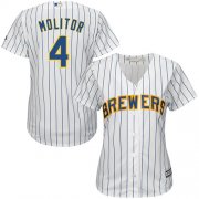 Wholesale Cheap Brewers #4 Paul Molitor White Strip Home Women's Stitched MLB Jersey