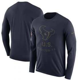 Wholesale Cheap Men\'s Houston Texans Nike Navy Salute to Service Sideline Legend Performance Long Sleeve T-Shirt