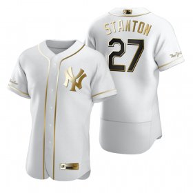 Wholesale Cheap New York Yankees #27 Giancarlo Stanton White Nike Men\'s Authentic Golden Edition MLB Jersey