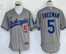 Wholesale Cheap Men\'s Los Angeles Dodgers #5 Freddie Freeman Grey With Los Stitched MLB Flex Base Nike Jersey