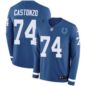 Wholesale Cheap Nike Colts #74 Anthony Castonzo Royal Blue Team Color Men\'s Stitched NFL Limited Therma Long Sleeve Jersey