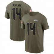 Wholesale Cheap Men's Seattle Seahawks #14 DK Metcalf 2022 Olive Salute to Service T-Shirt