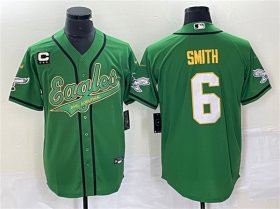 Wholesale Cheap Men\'s Philadelphia Eagles #6 DeVonta Smith Green Gold With C Patch Cool Base Baseball Stitched Jersey