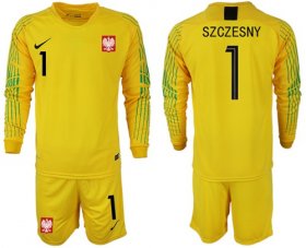 Wholesale Cheap Poland #1 Szczesny Yellow Goalkeeper Long Sleeves Soccer Country Jersey