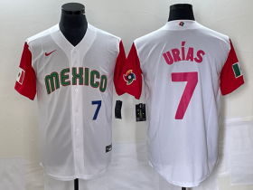 Wholesale Cheap Men\'s Mexico Baseball #7 Julio Urias Number 2023 White Red World Classic Stitched Jersey 28