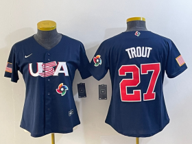 Cheap Women\'s USA Baseball #27 Mike Trout 2023 Navy World Classic Stitched Jersey1