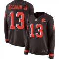 Wholesale Cheap Nike Browns #13 Odell Beckham Jr Brown Team Color Women's Stitched NFL Limited Therma Long Sleeve Jersey
