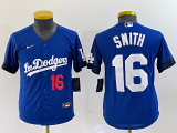 Wholesale Cheap Women's Los Angeles Dodgers #16 Will Smith Number Blue Stitched Cool Base Nike Jersey