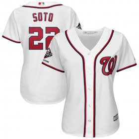 Wholesale Cheap Washington Nationals #22 Juan Soto Majestic Women\'s 2019 World Series Champions Home Official Cool Base Bar Patch Player Jersey White